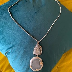 Stone gold white chain long necklace